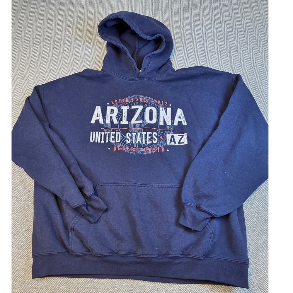 Gildan Arizona Desert Oasis Graphic Hoodie Navy Blue XL Mens Pullover Sweatshirt